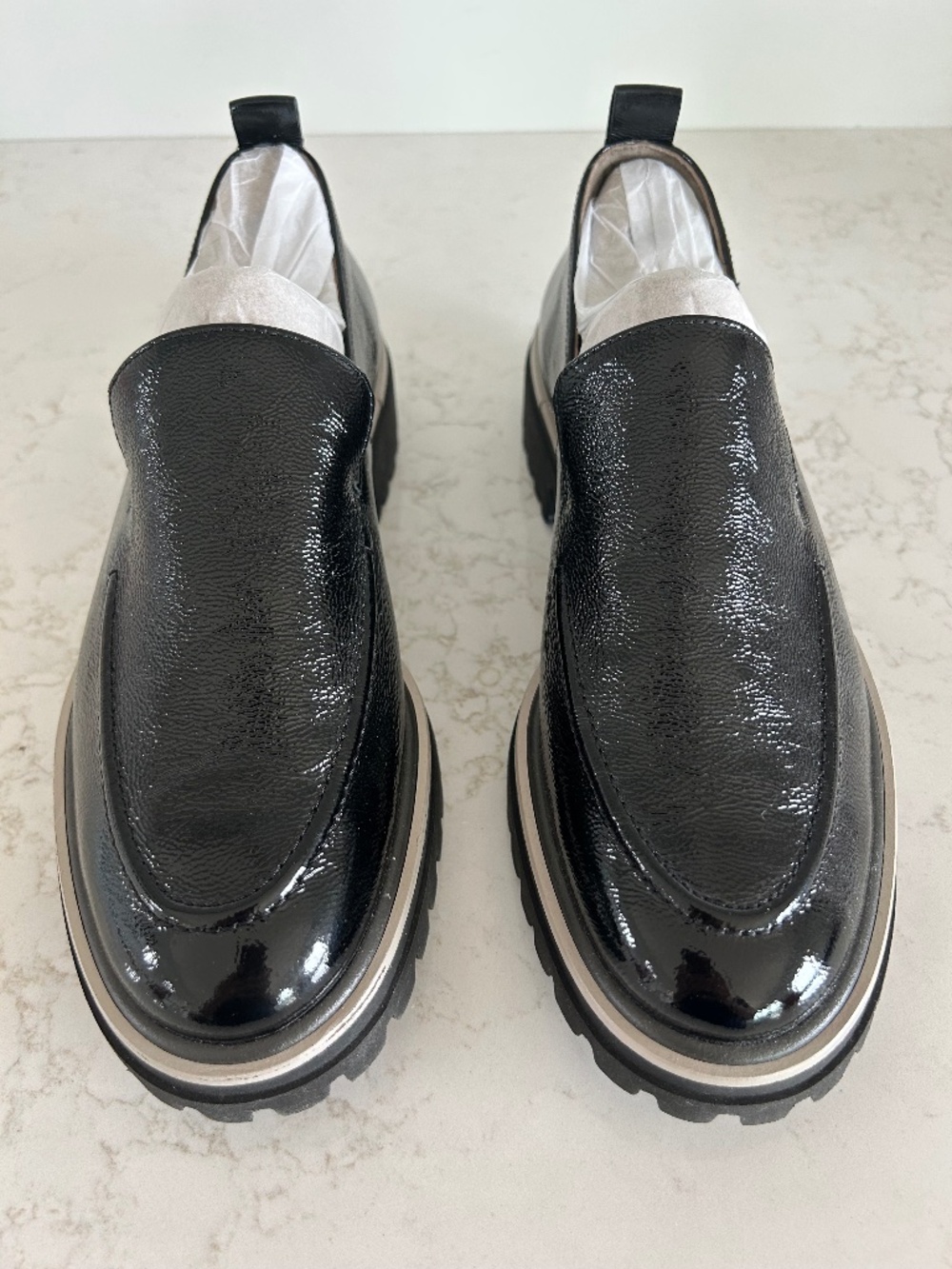 New Paul Green ‘Naomi’ Black Platform Patent Lug Loafer Size 9.5 US